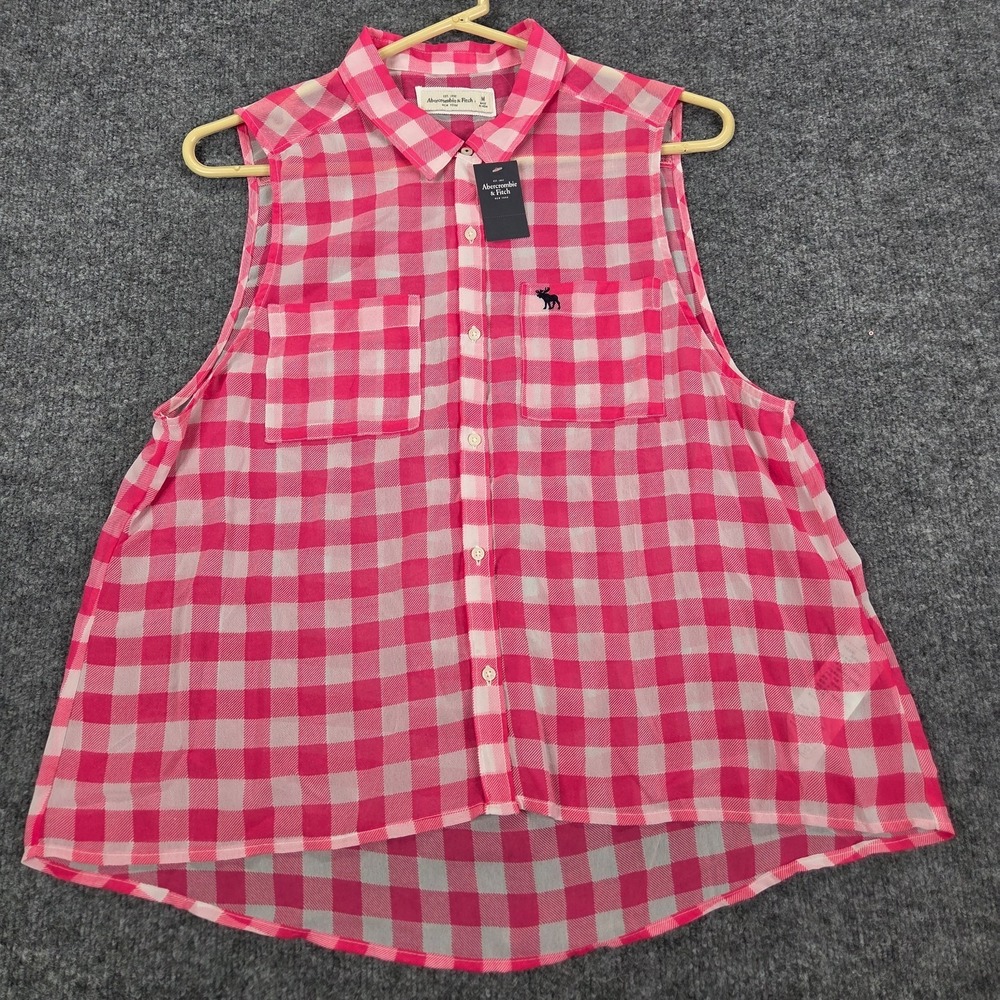 Vintage Abercrombie Fitch Womens Y2k Plaid Pink Sleeveless Top Medium NEW